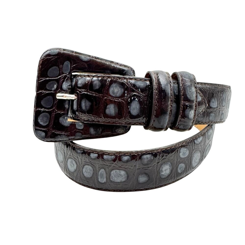 VTG Annabella Croc-Embossed Leather Belt